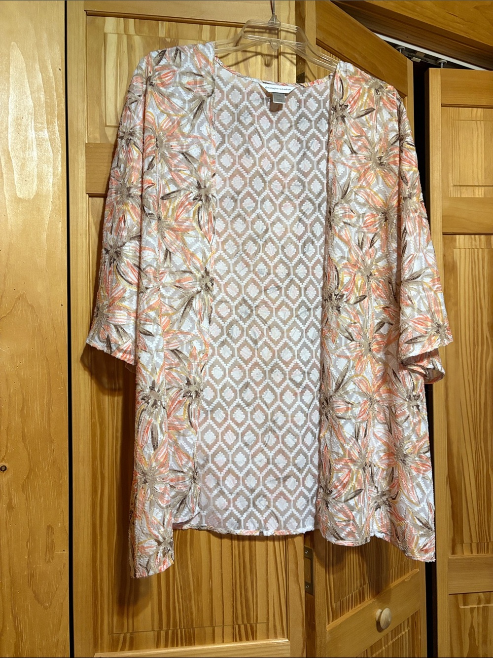 Christopher & Banks Peach Floral Open-Front Kimono